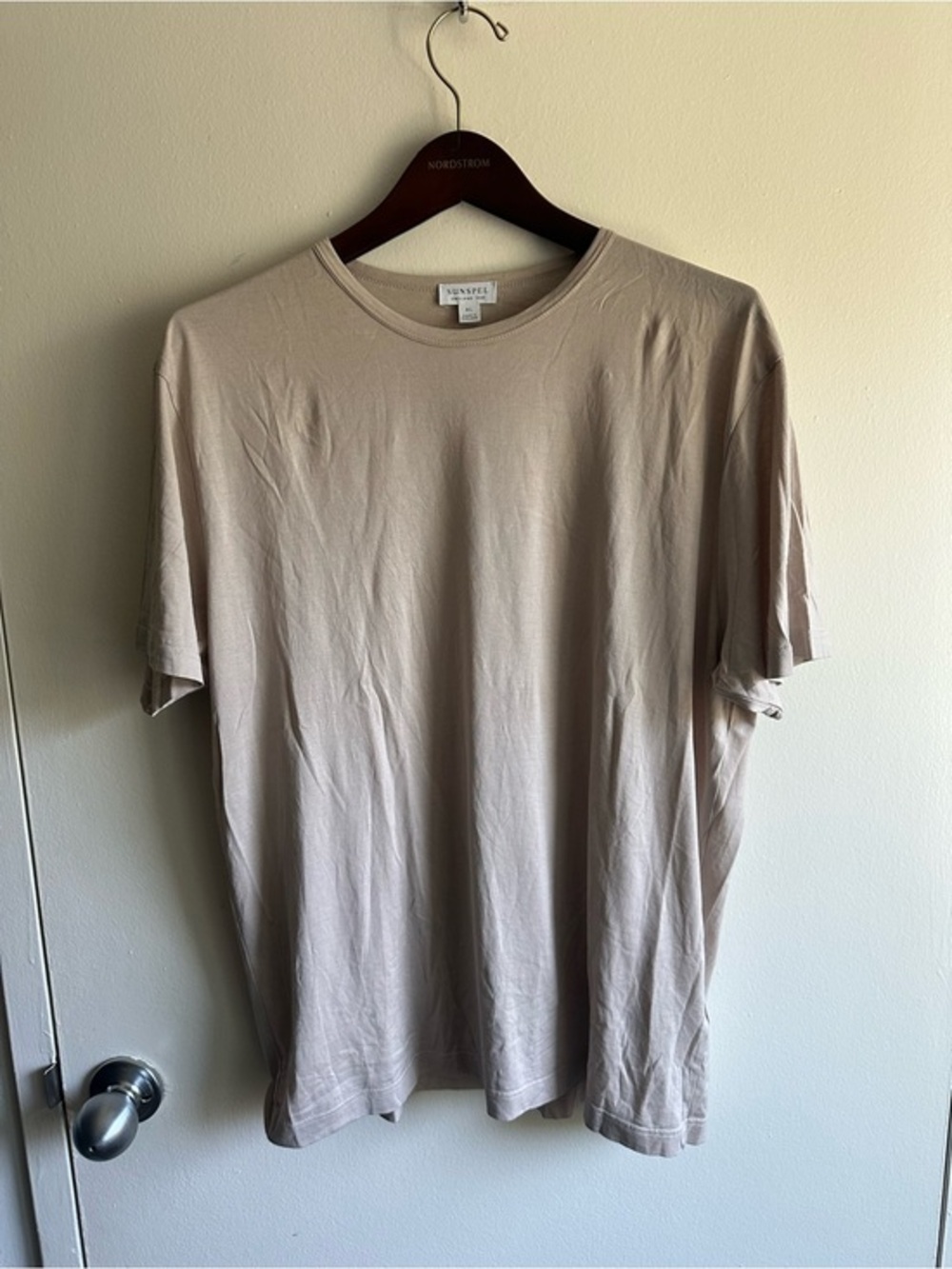 Sunspel England Crew Neck Tee in Light Beige US XL